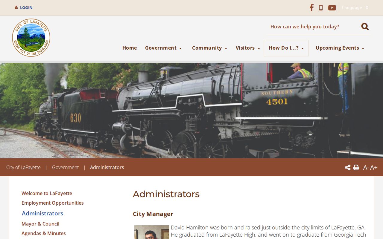 LaFayette city administrators page identifying city court officials and City Hall contact