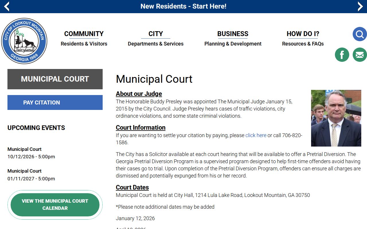 Lookout Mountain court docket municipal dates and City Hall route