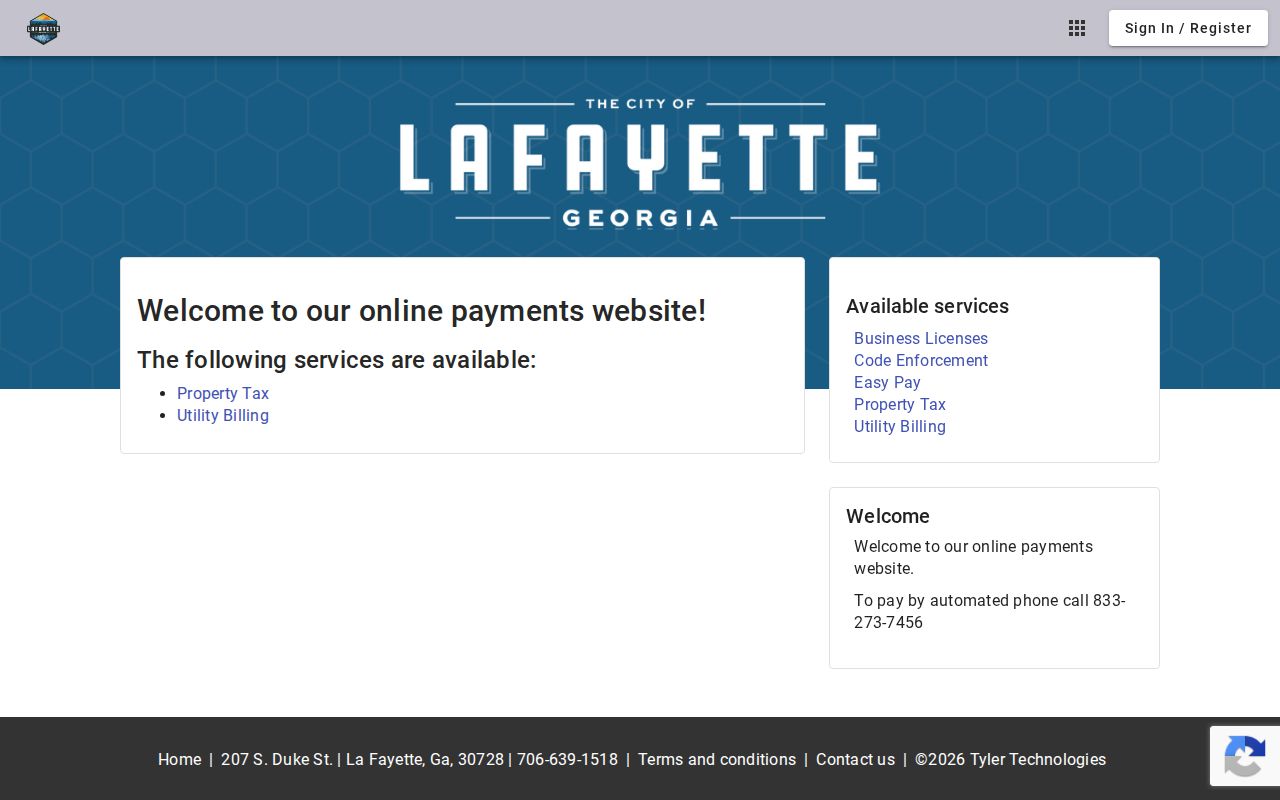 LaFayette online services page without a civil docket search