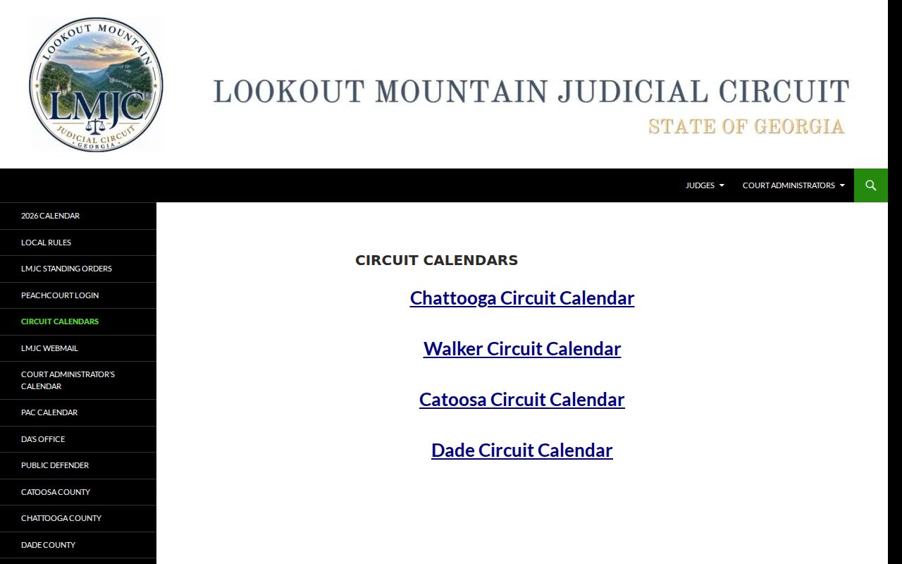 Lookout Mountain Judicial Circuit Walker calendar index