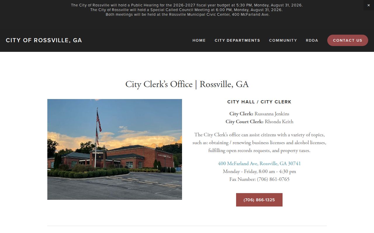 Walker County court records route through Rossville City Clerk