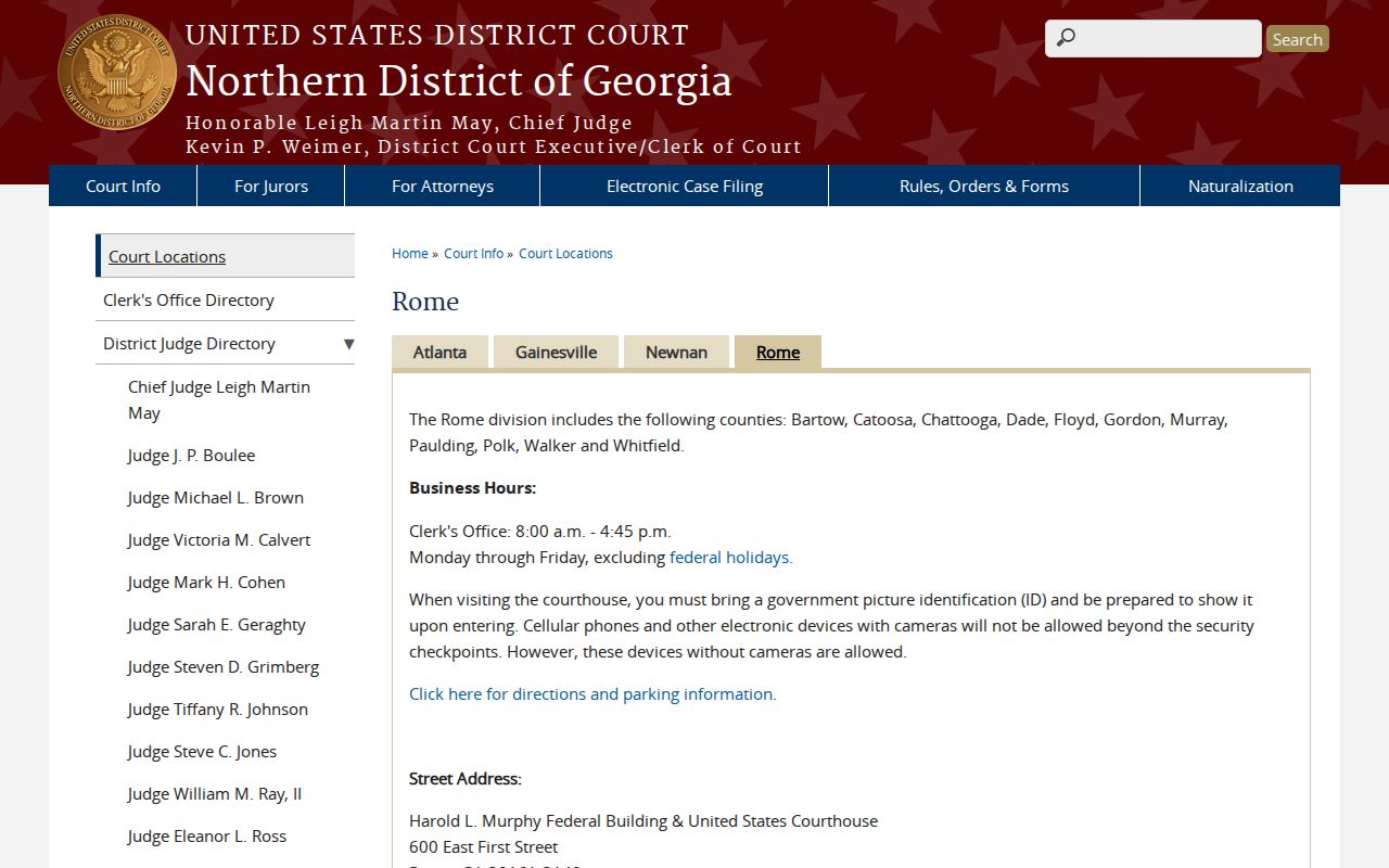Walker County court docket federal Rome Division access page